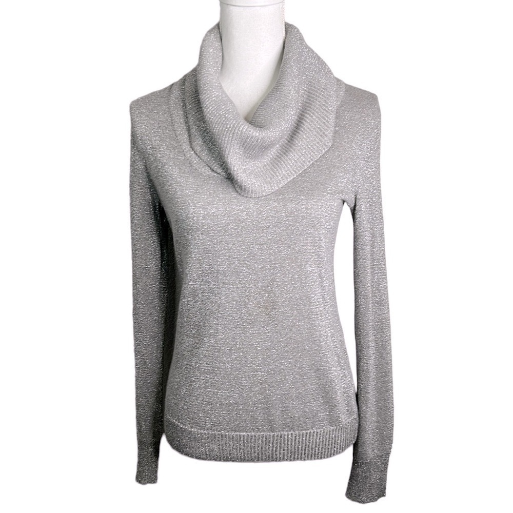 Jones New York Silver Metallic Cowl‎ Neck Long Sleeve Sweater Size Small